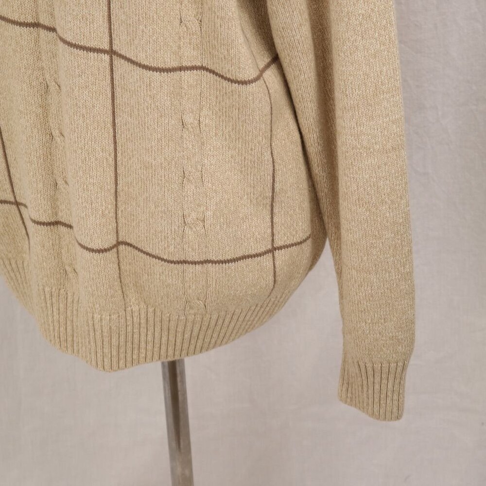 Dockers Men's Beige Sweater L Cable Knit Pullover Brown Striped Box Pattern VTG - Picture 5 of 12